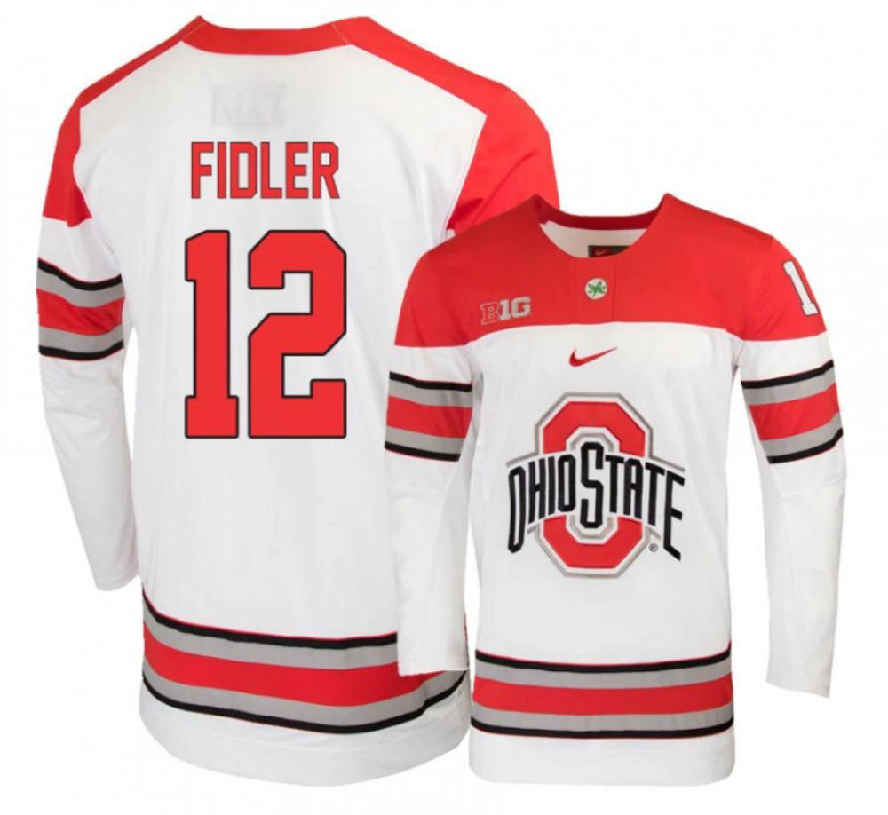 Men's Ohio State Buckeyes #12 Miguel Fidler College Hockey Stitched White Jersey by Hockey David