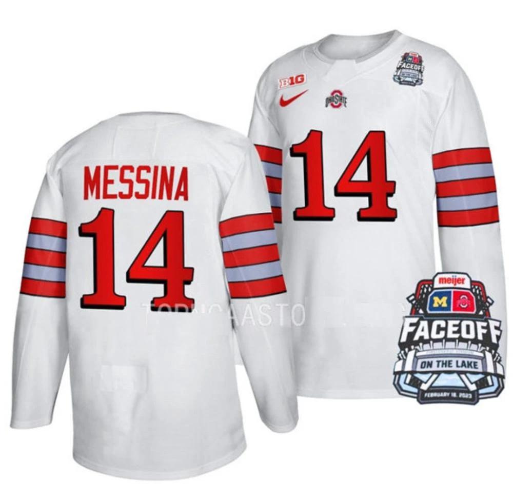 Men's Ohio State Buckeyes #14 D. Messina College Hockey Stitched Jersey White by Hockey David