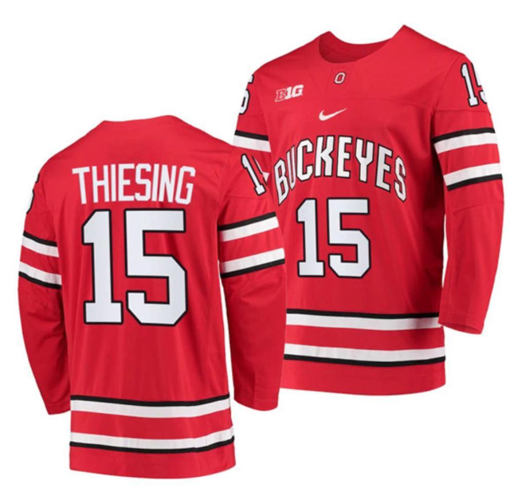 Men's Ohio State Buckeyes #15 Cam Thiesing College Hockey Stitched Jersey Red by Hockey David