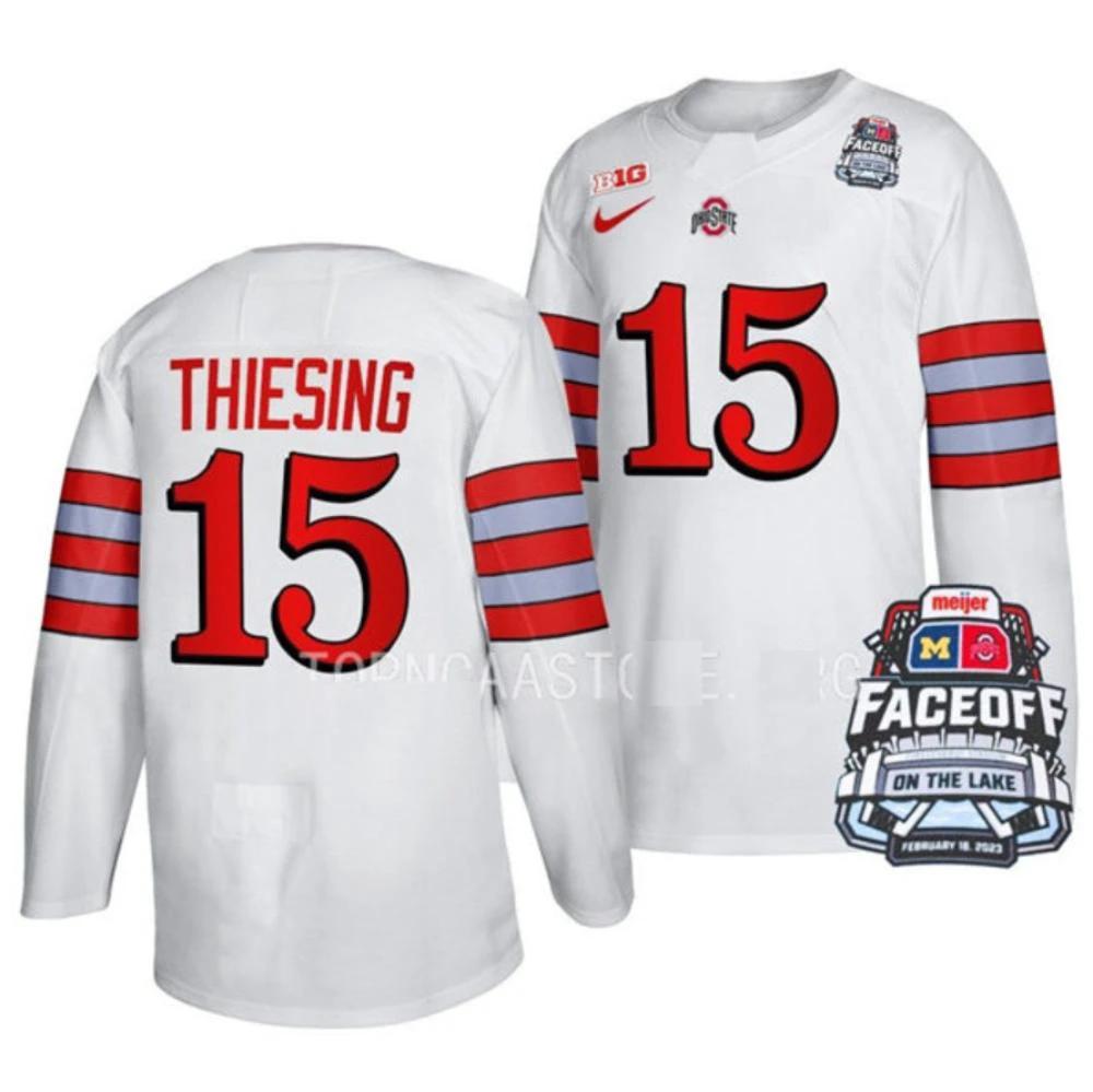 Men's Ohio State Buckeyes #15 Cam Thiesing College Hockey Stitched Jersey White by Hockey David