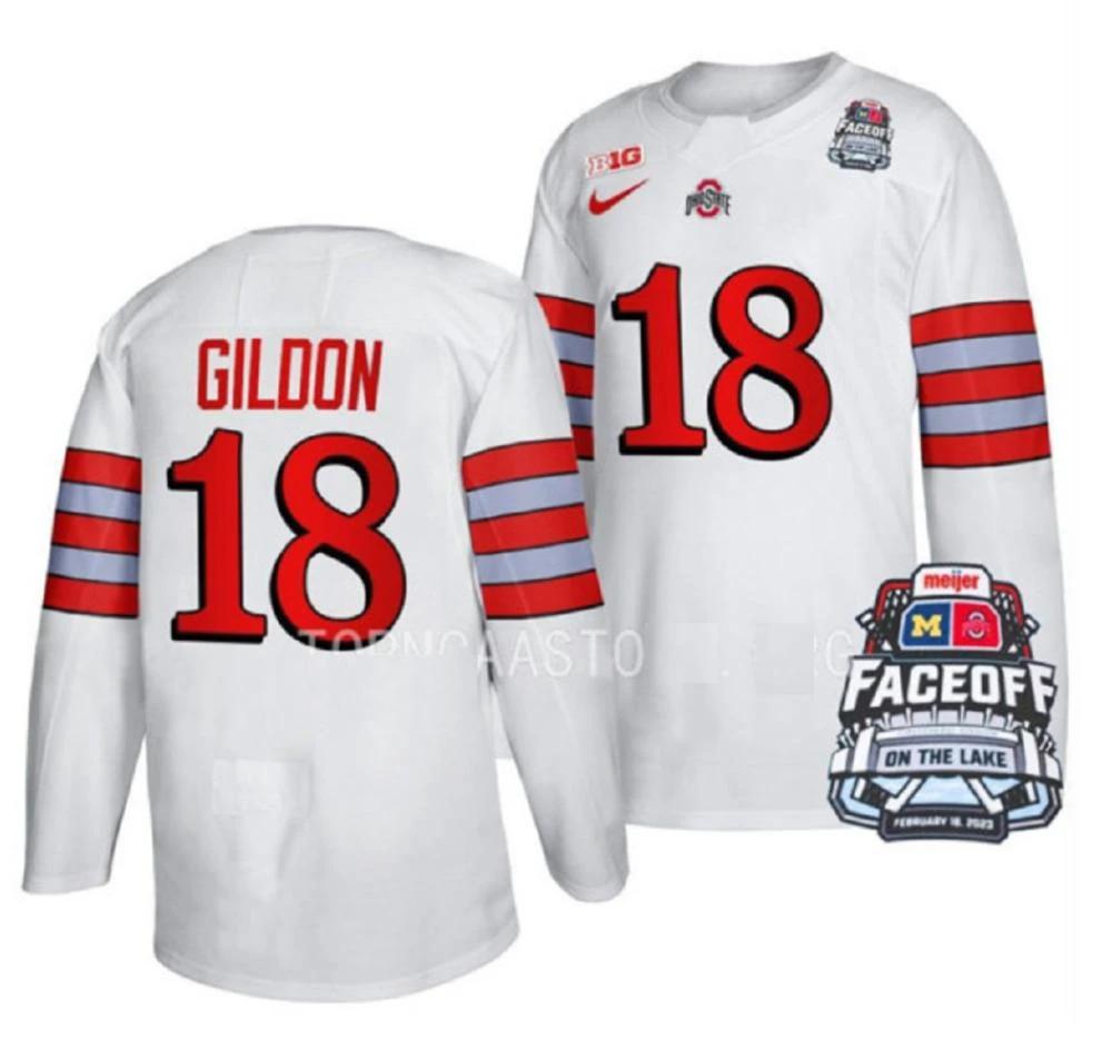 Men's Ohio State Buckeyes #18 M. Gildon College Hockey Stitched Jersey White by Hockey David