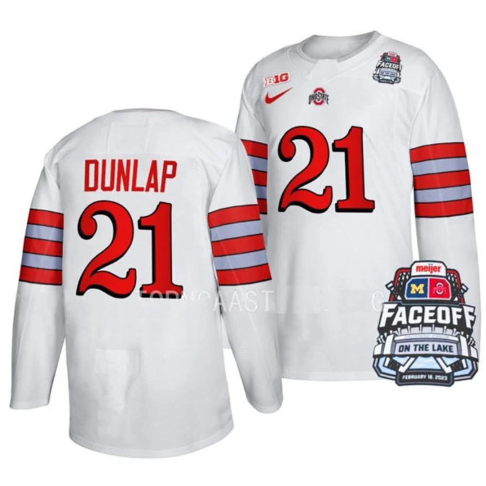Men's Ohio State Buckeyes #21 Joe Dunlap College Hockey Stitched Jersey White by Hockey David
