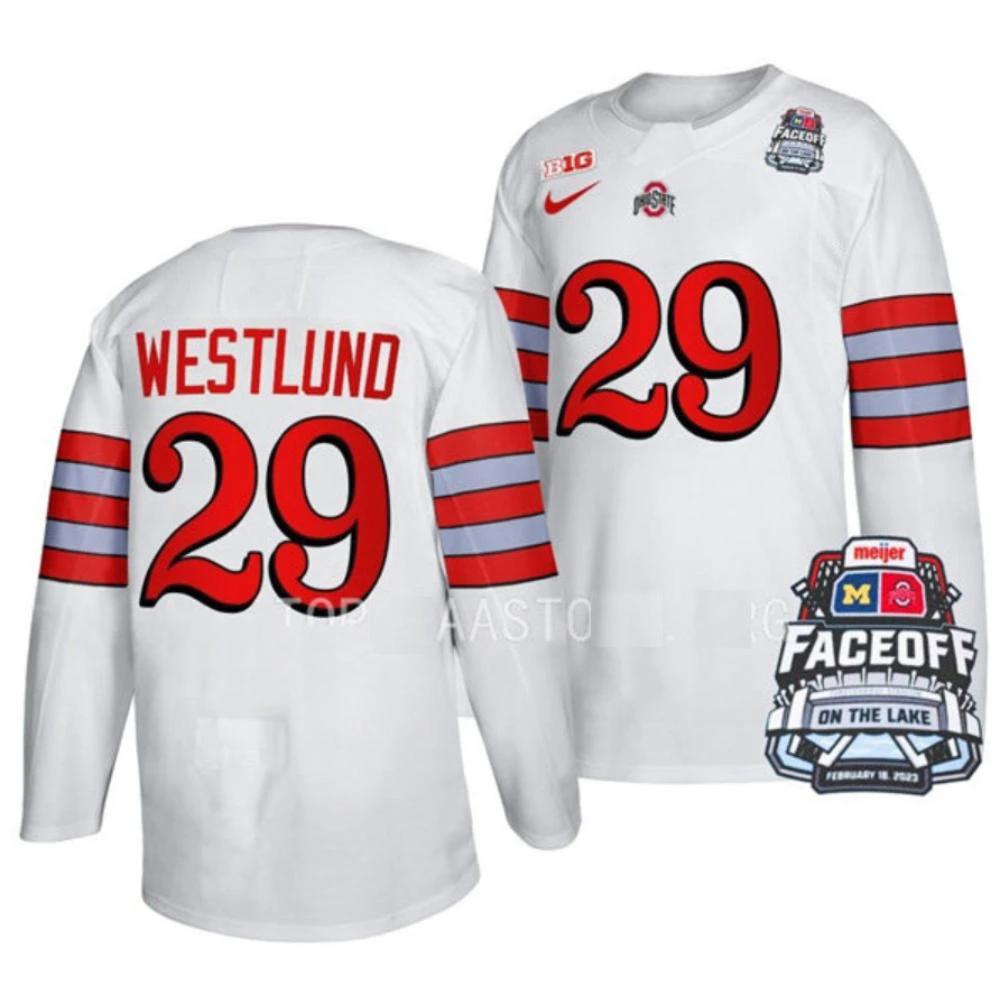 Men's Ohio State Buckeyes #29 G. Westlund College Hockey Stitched Jersey White by Hockey David