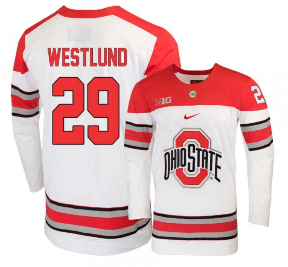 Men's Ohio State Buckeyes #29 G. Westlund College Hockey Stitched White Jersey by Hockey David