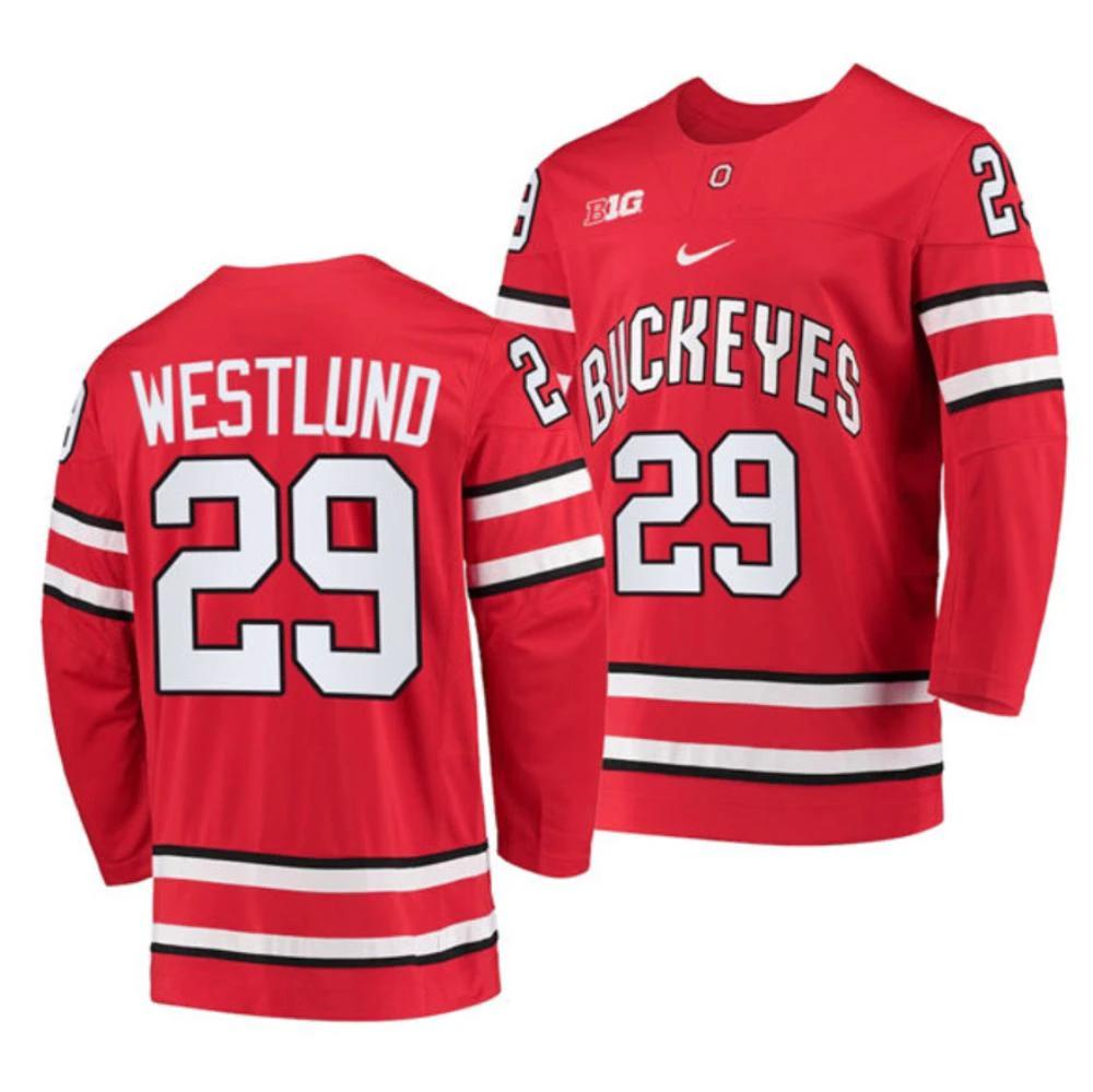 Men's Ohio State Buckeyes #29 Gustaf Westlund College Hockey Stitched Jersey Red by Hockey David