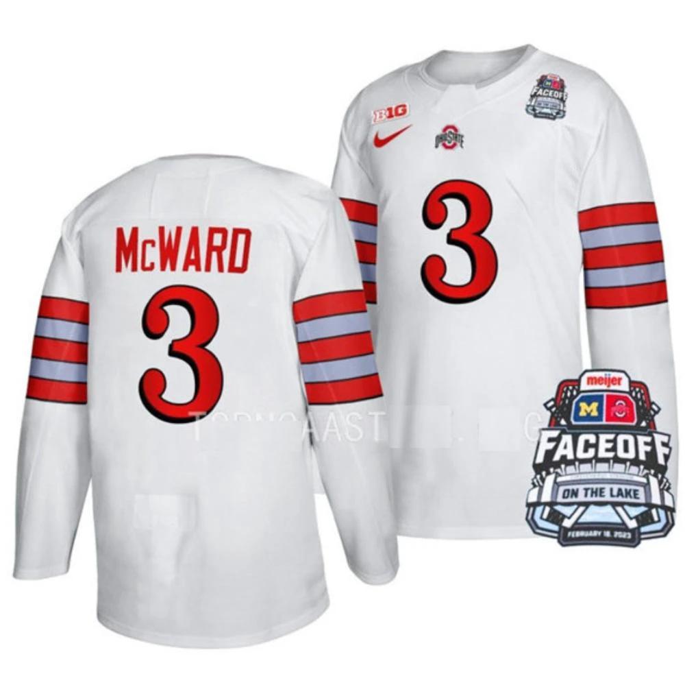 Men's Ohio State Buckeyes #3 Cole McWard College Hockey Stitched Jersey White by Hockey David