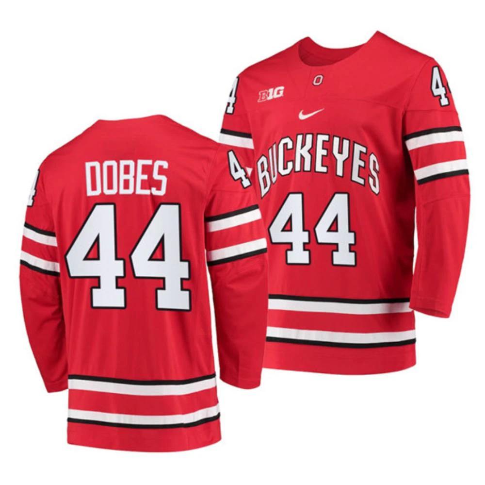 Men's Ohio State Buckeyes #44 Jakub Dobes College Hockey Stitched Jersey Red by Hockey David