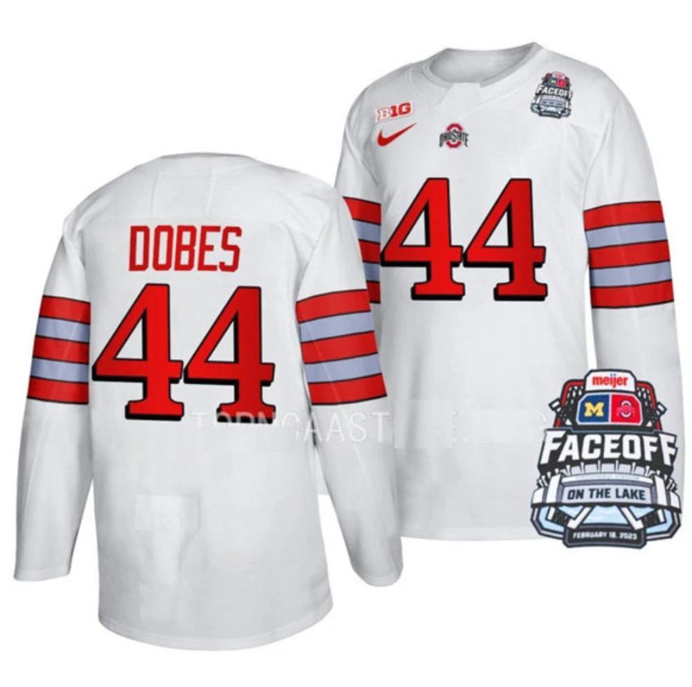 Men's Ohio State Buckeyes #44 Jakub Dobes College Hockey Stitched Jersey White by Hockey David
