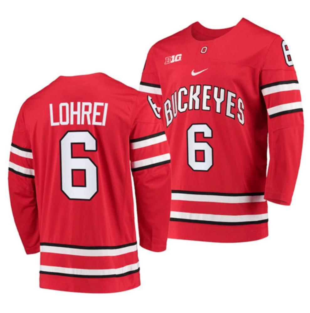 Men's Ohio State Buckeyes #6 Mason Lohrei College Hockey Stitched Jersey Red by Hockey David