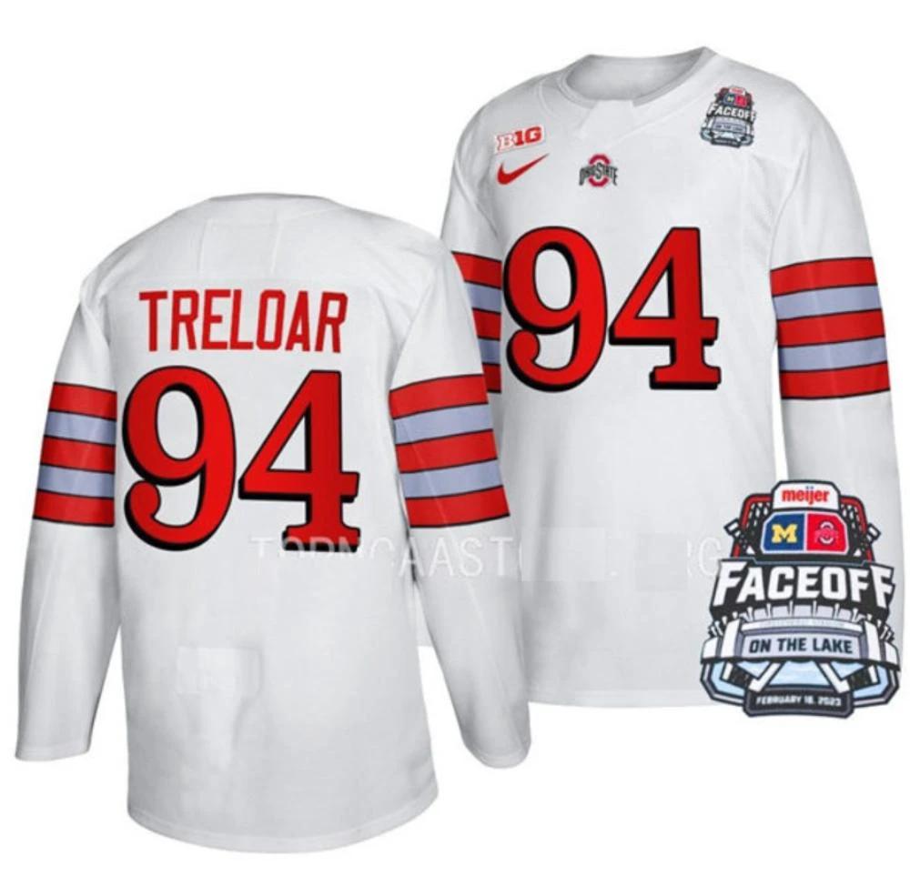 Men's Ohio State Buckeyes #94 T. Treloar College Hockey Stitched Jersey White by Hockey David