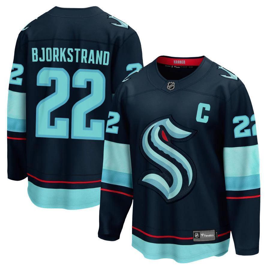 Men’s Oliver Bjorkstrand Jersey #22 Seattle Kraken Navy All Stitched by Hockey David