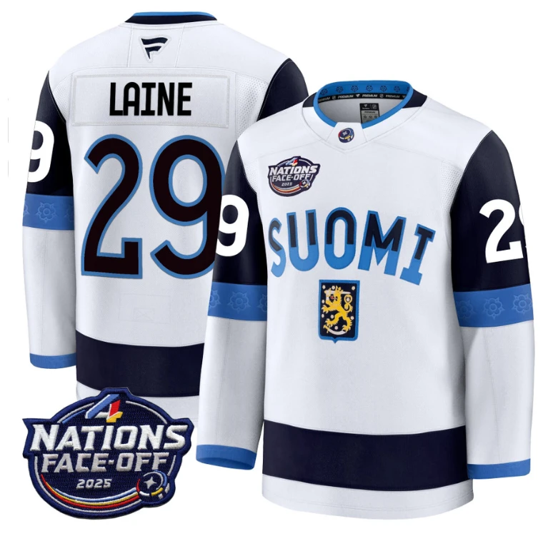 Men's Patrik Laine Jersey #29 Finland White 2025 4 Nations Face-Off Stitched (Copy) by Hockey David