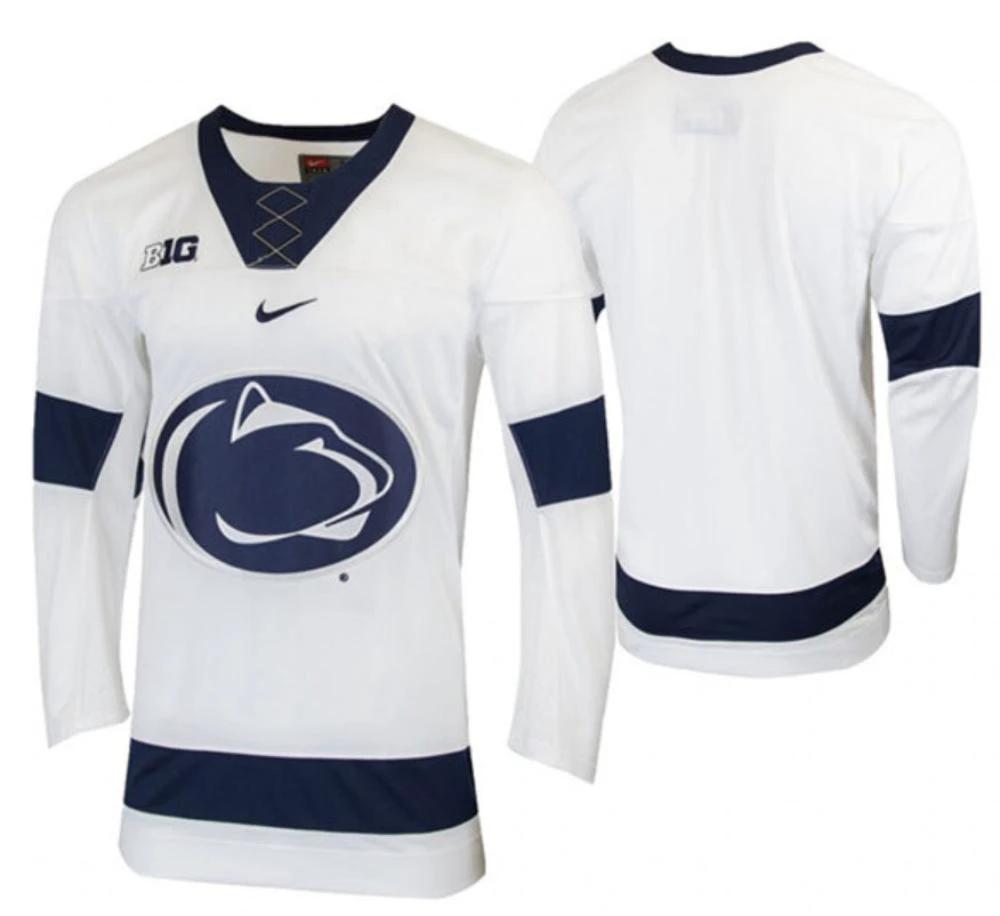Men's Penn State Nittany Lions Custom Stitched White Hockey Jersey by Hockey David