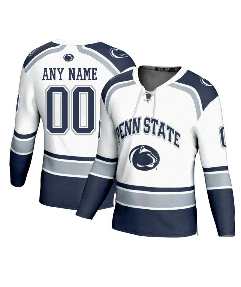 Men's Penn State Nittany Lions Custom White Fashion Hockey Jersey by Hockey David
