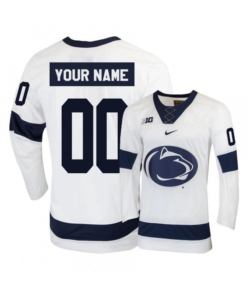 Men's Penn State Nittany Lions White Custom Hockey Jersey by Hockey David
