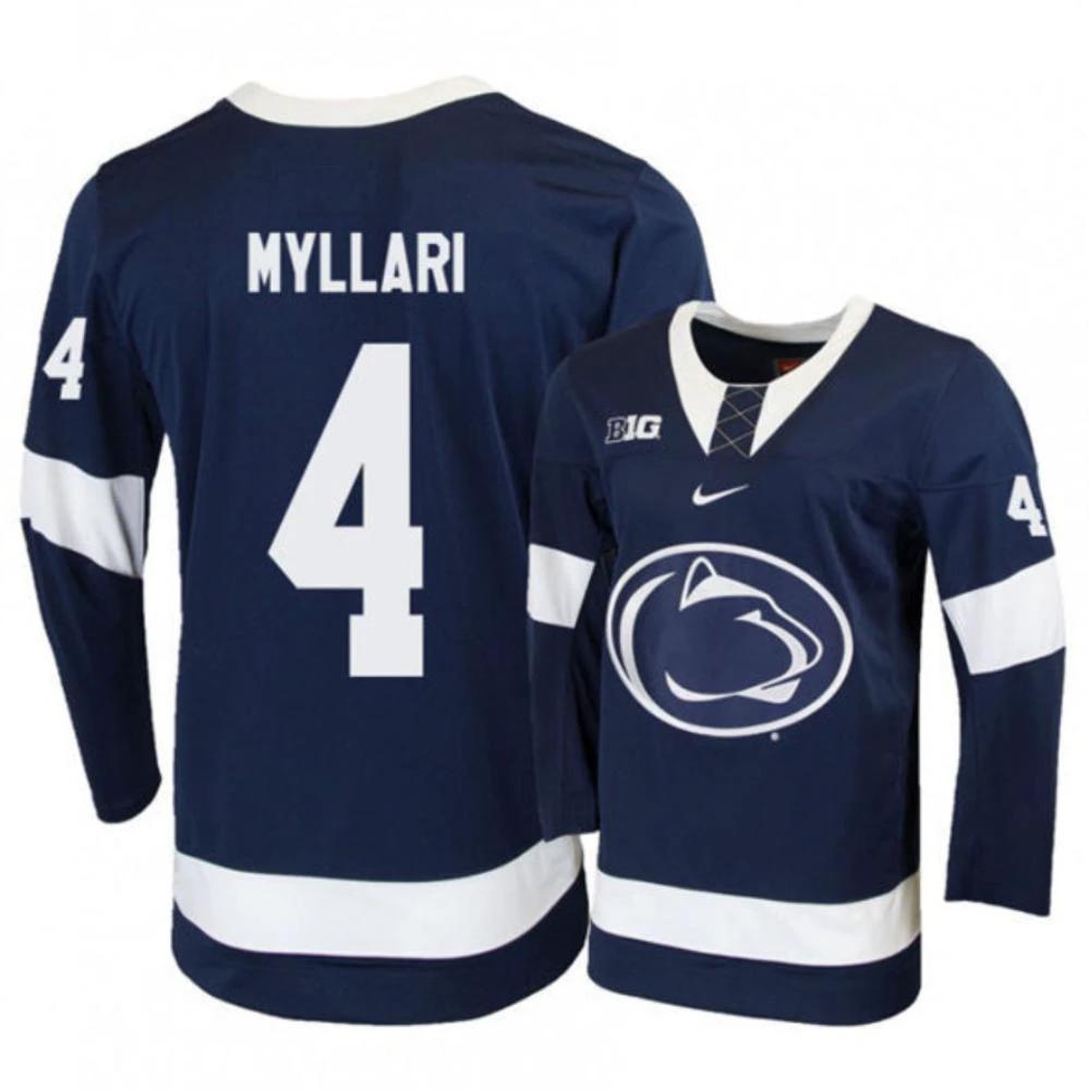 Men's Penn State Nittany Lions #4 Kris Myllari Stitched Navy Hockey Jersey by Hockey David