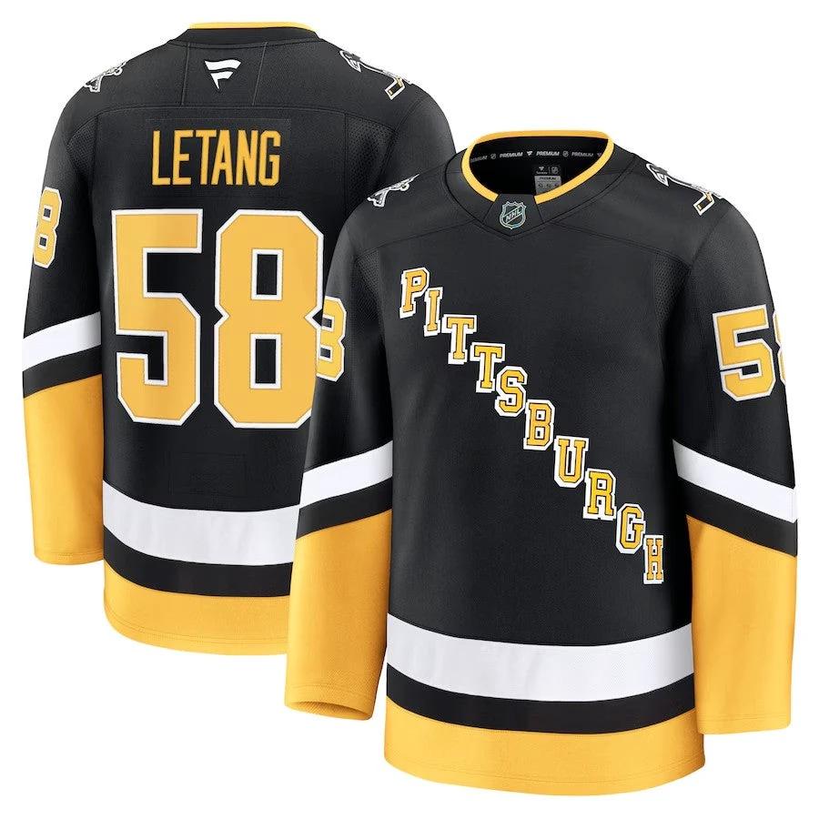 Men's Pittsburgh Penguins #58 Kris Letang Alternate Premium Jersey Black by Hockey David
