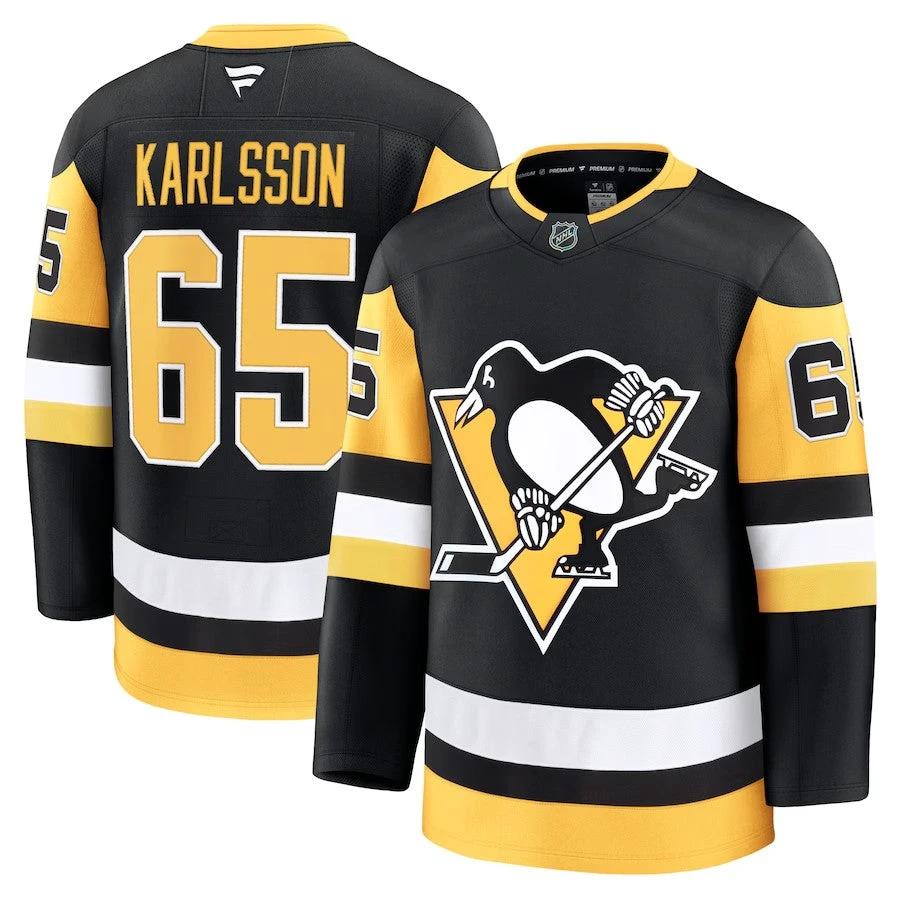 Men's Pittsburgh Penguins #65 Erik Karlsson Home Premium Jersey Black by Hockey David
