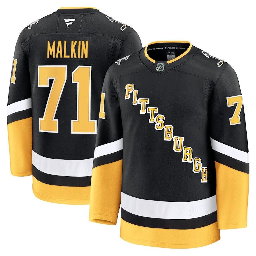 Men's Pittsburgh Penguins #71 Evgeni Malkin Alternate Premium Jersey Black by Hockey David