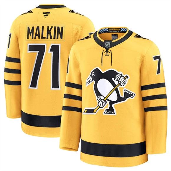 Men's Pittsburgh Penguins #71 Evgeni Malkin Gold 2025 Alternate Stitched Jersey by Hockey David