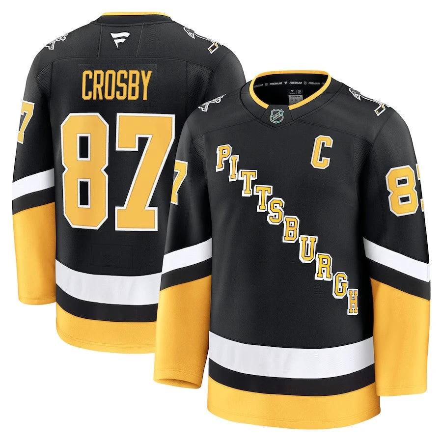Men's Pittsburgh Penguins #87 Sidney Crosby Alternate Premium Jersey Black by Hockey David