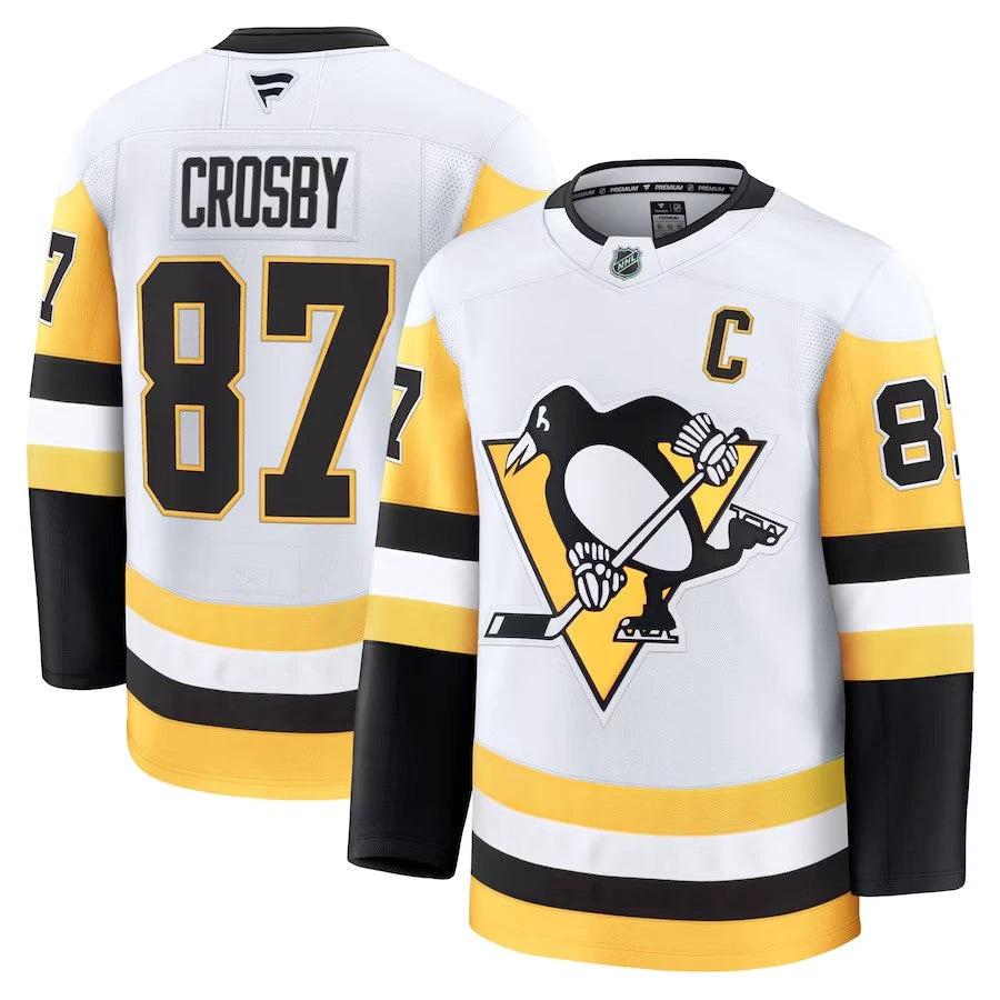 Men's Pittsburgh Penguins #87 Sidney Crosby Away Premium Jersey White by Hockey David