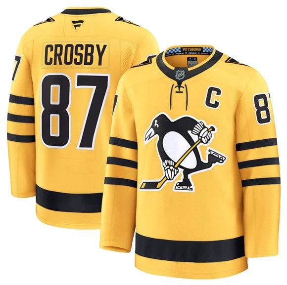 Men's Pittsburgh Penguins #87 Sidney Crosby Gold 2025 Alternate Stitched Hockey Jersey by Hockey David