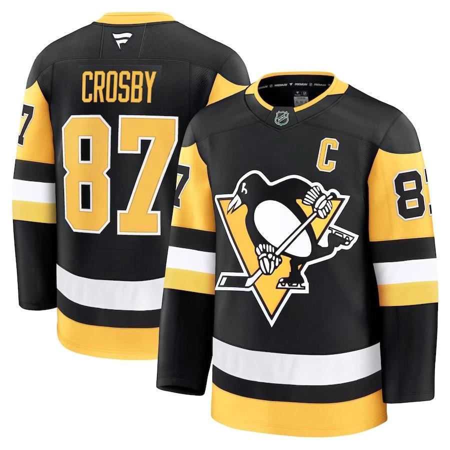 Men's Pittsburgh Penguins #87 Sidney Crosby Home Premium Jersey Black by Hockey David