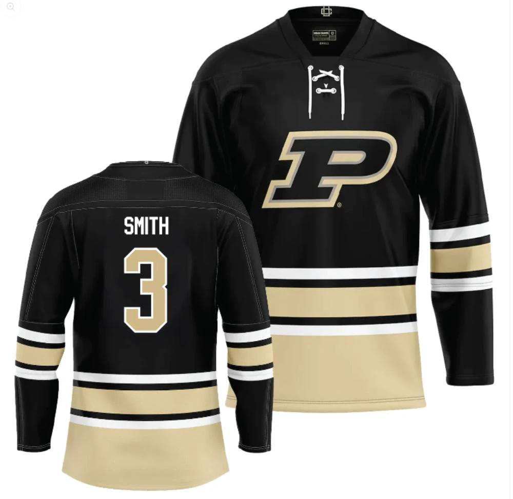 Men's Purdue Boilermakers Braden Smith #3 Ice Hockey Black all Stitched by Hockey David