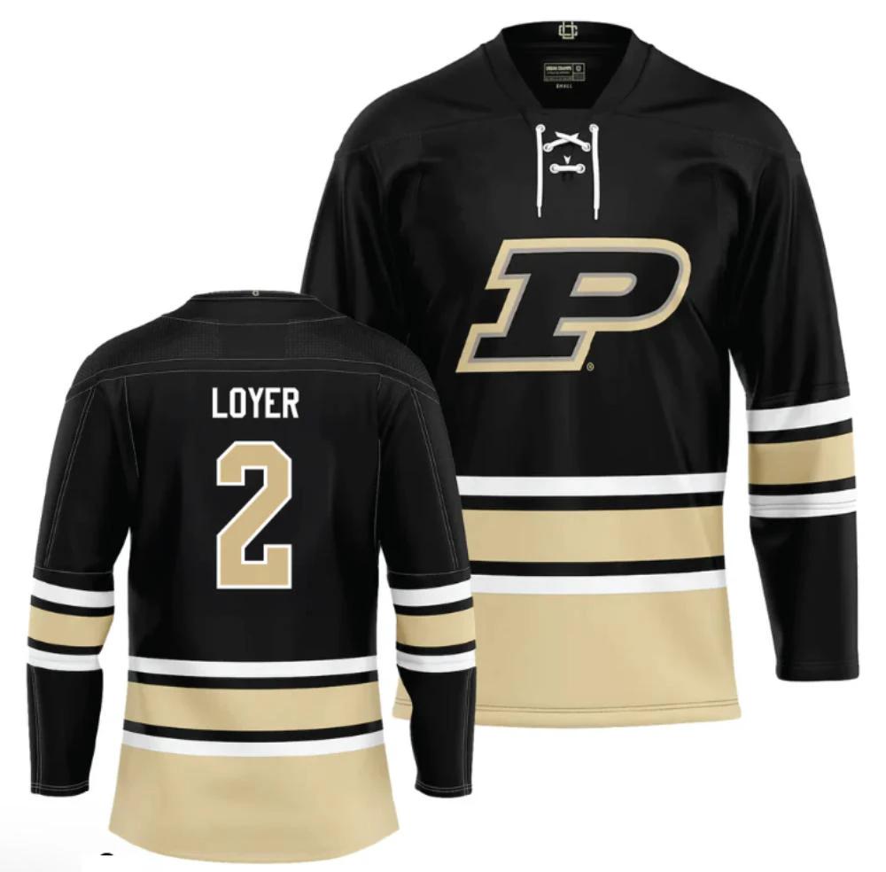 Men's Purdue Boilermakers Fletcher Loyer Jersey #2 Ice Hockey Black all Stitched by Hockey David