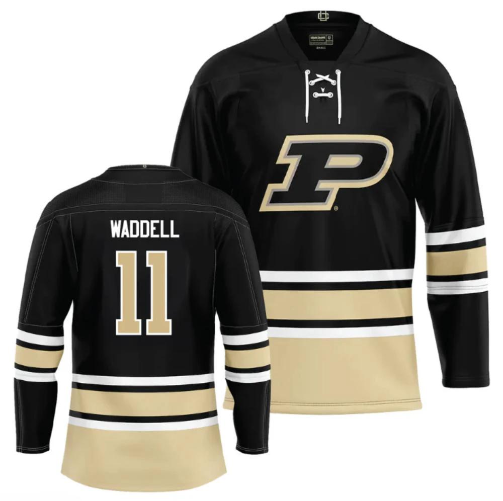Men's Purdue Boilermakers Jace Brian Waddell #11 Ice Hockey Black all Stitched by Hockey David
