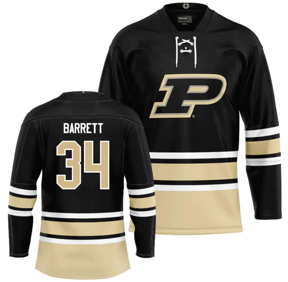 Men's Purdue Boilermakers Jace Carson Barrett #34 Ice Hockey Black all Stitched by Hockey David