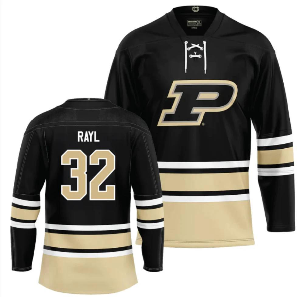 Men's Purdue Boilermakers Jace Rayl Jersey #32 Ice Hockey Black all Stitched by Hockey David