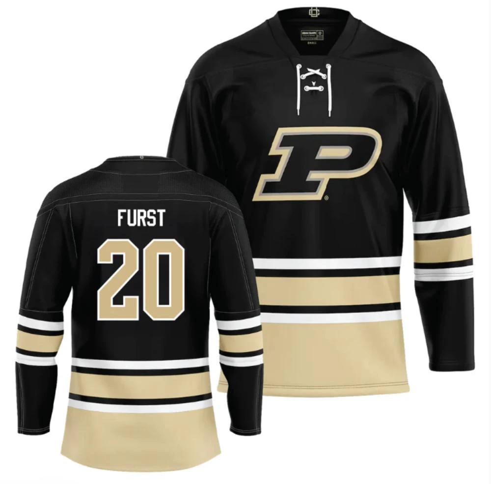Men's Purdue Boilermakers Joshua Furst Jersey #20 Ice Hockey Black all Stitched by Hockey David