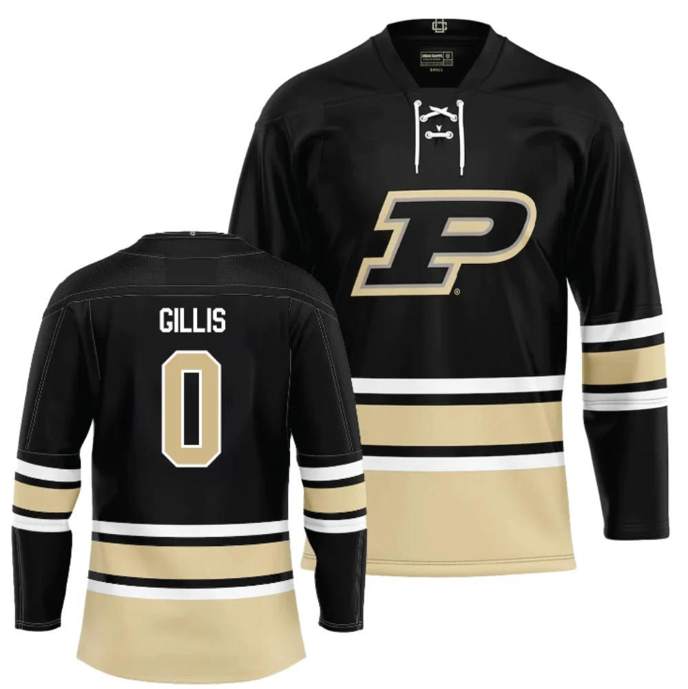 Men's Purdue Boilermakers Mason Gillis Jersey #0 Ice Hockey Black all Stitched by Hockey David