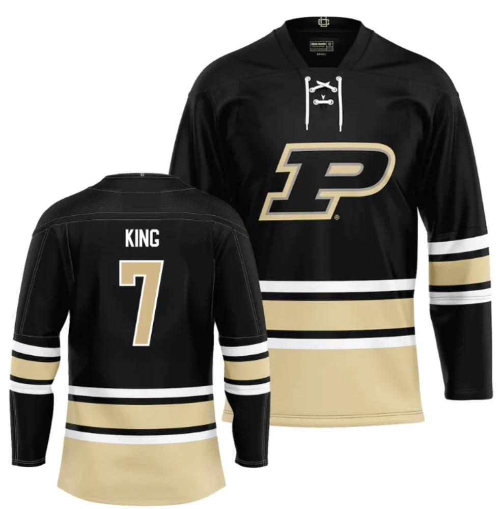 Men's Purdue Boilermakers Sam King Jersey #7 Ice Hockey Black all Stitched by Hockey David