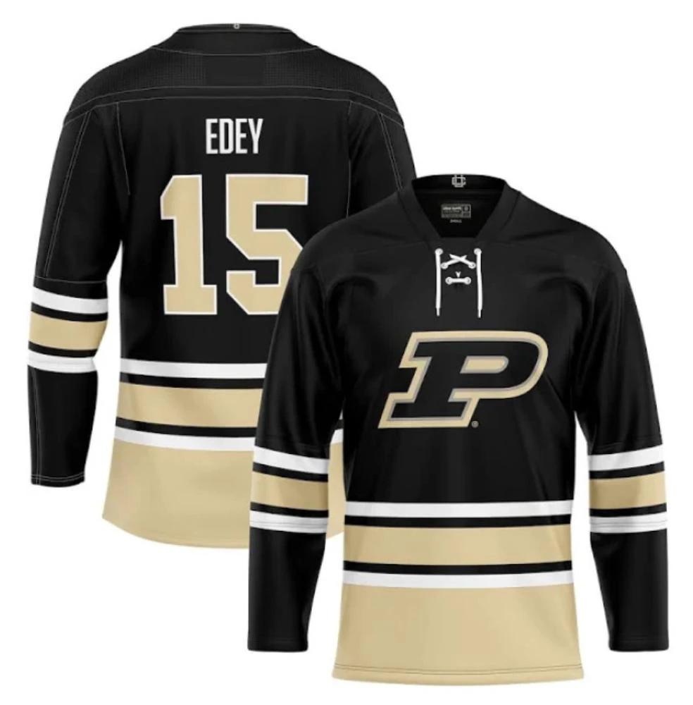 Men's Purdue Boilermakers Zach Eday Jersey #15 Ice Hockey Black all Stitched by Hockey David
