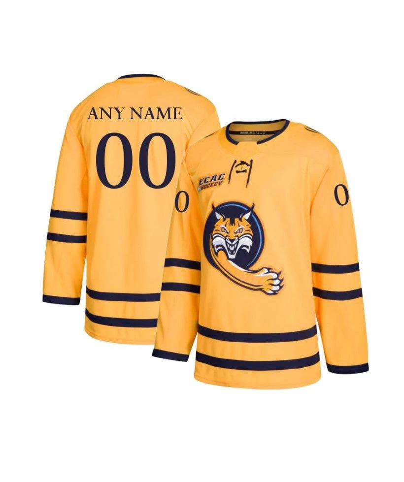 Men's Quinnipiac Bobcats Custom Gold Hockey Jersey by Hockey David