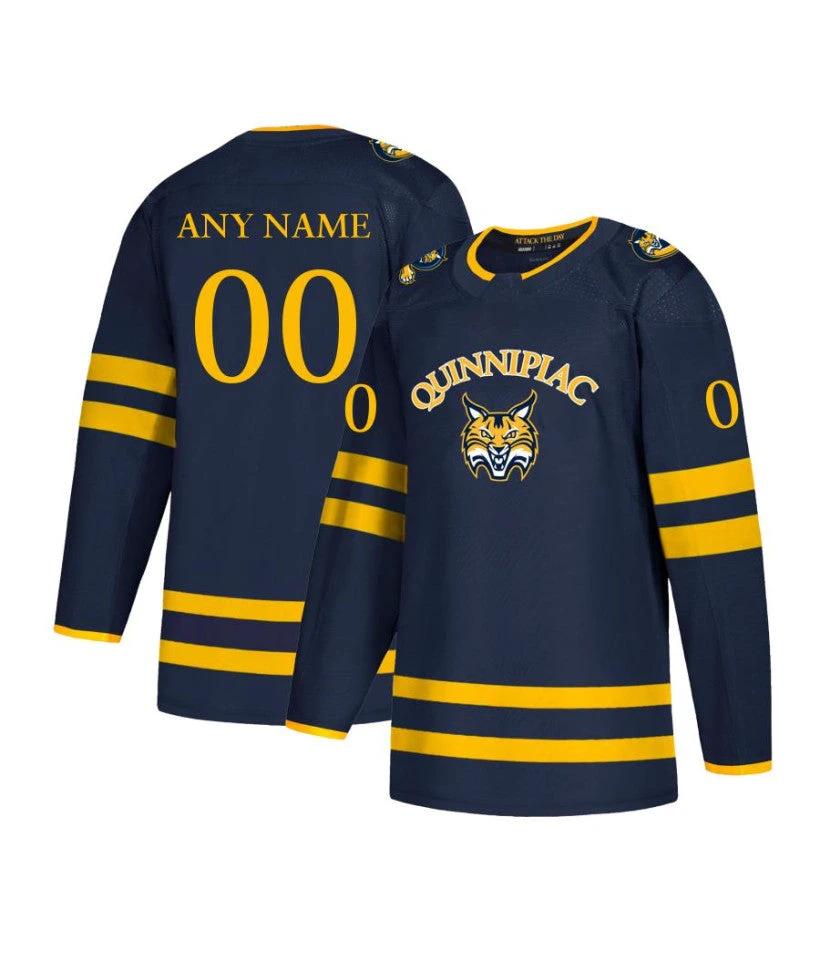 Men's Quinnipiac Bobcats Custom Navy Hockey Jersey by Hockey David