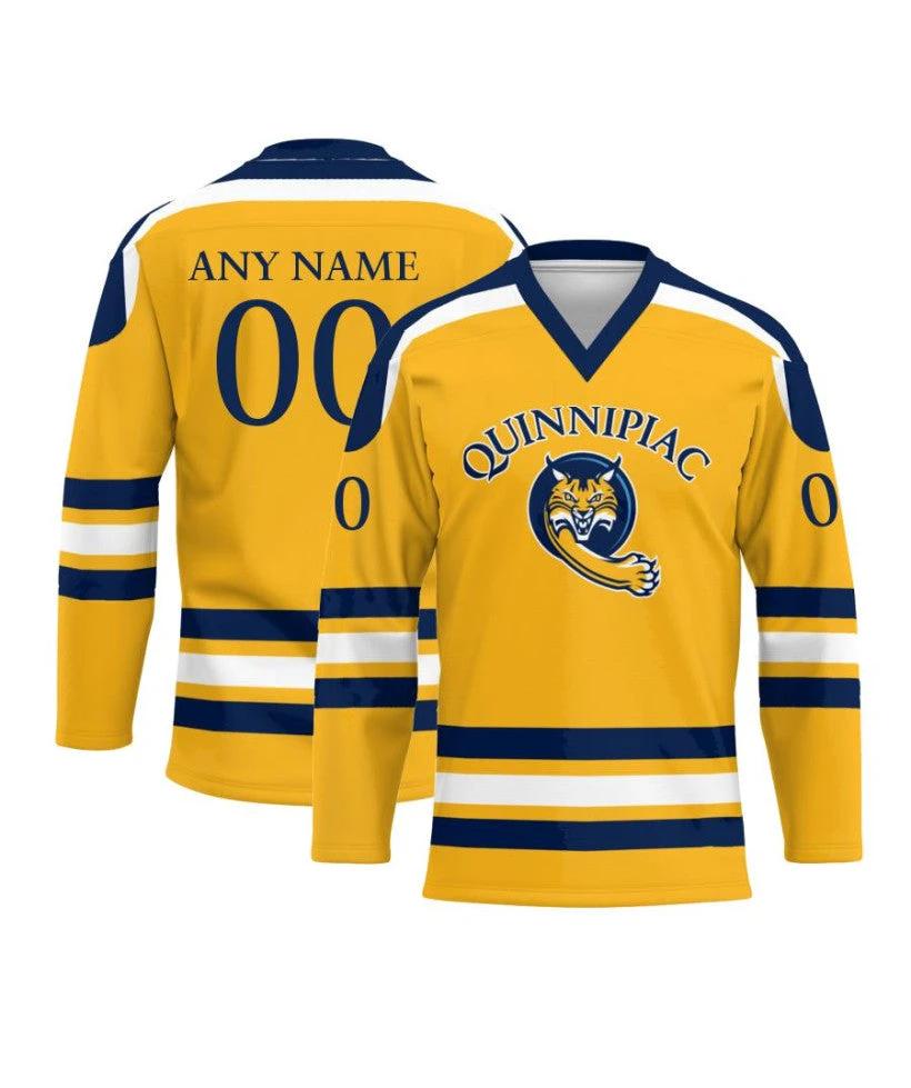 Men's Quinnipiac Bobcats Custom Yellow Hockey Jersey by Hockey David
