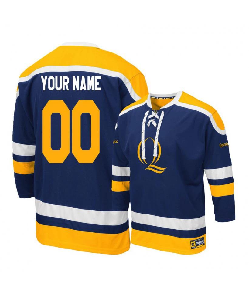 Men's Quinnipiac Bobcats Navy Custom Hockey Jersey by Hockey David