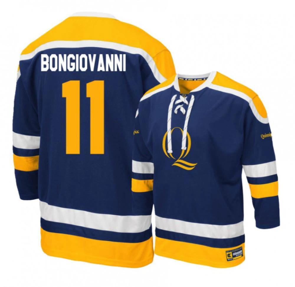 Men's Quinnipiac Bobcats #11 W. Bongiovanni College Hockey Stitched Navy Jersey by Hockey David