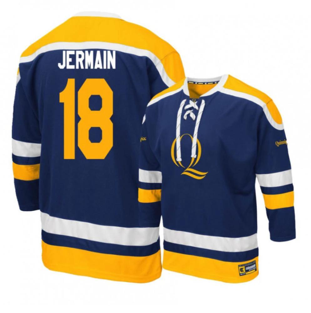 Men's Quinnipiac Bobcats #18 Nick Jermain College Hockey Stitched Navy Jersey by Hockey David