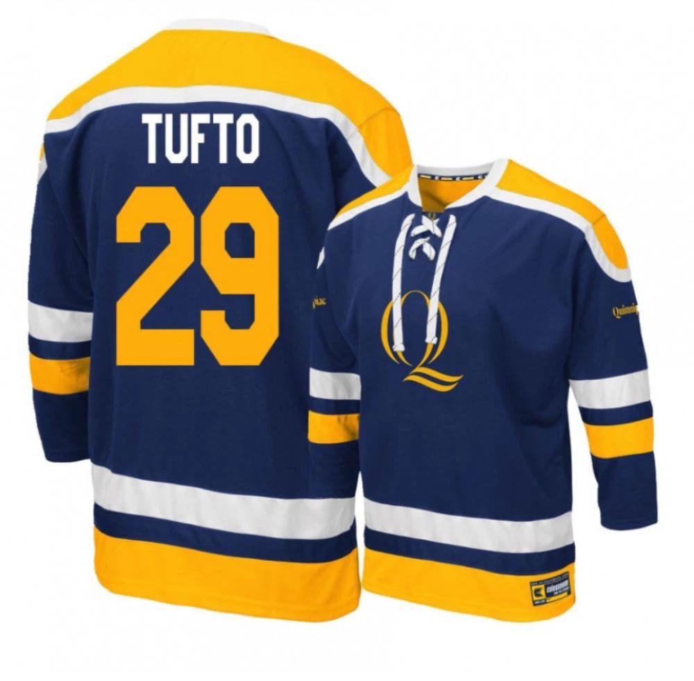 Men's Quinnipiac Bobcats #29 Odeen Tufto College Hockey Stitched Navy Jersey by Hockey David