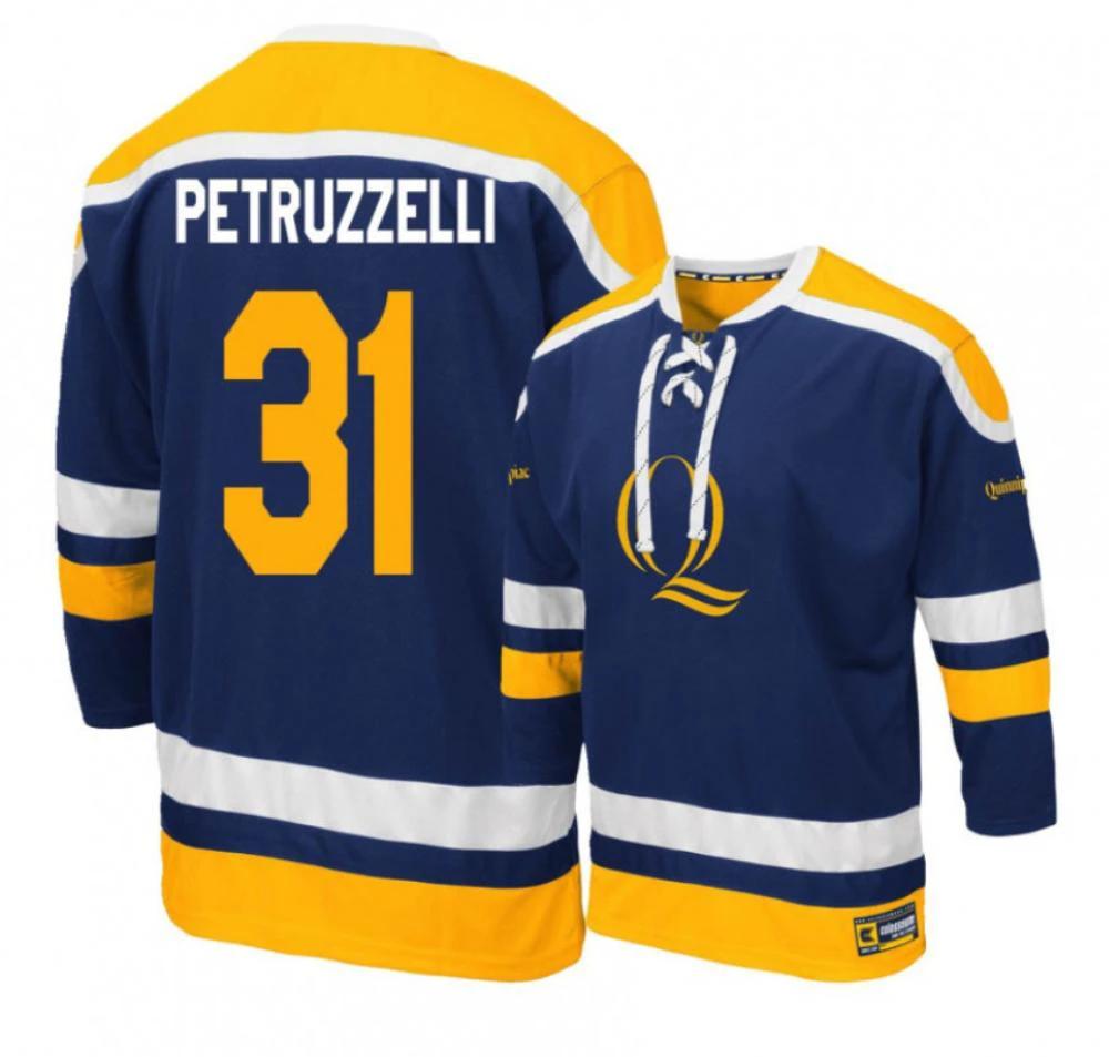 Men's Quinnipiac Bobcats #31 K. Petruzzelli College Hockey Stitched Navy Jersey by Hockey David