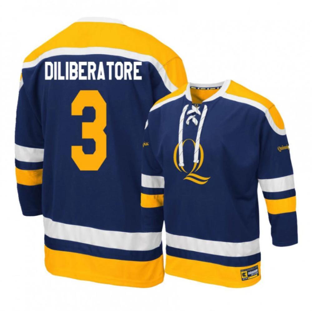 Men's Quinnipiac Bobcats #3 P. DiLiberatore College Hockey Stitched Navy Jersey by Hockey David