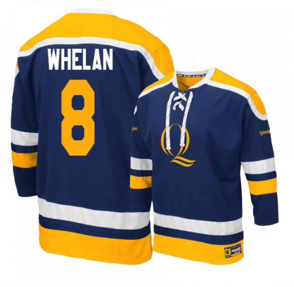 Men's Quinnipiac Bobcats #8 Alex Whelan College Hockey Stitched Navy Jersey by Hockey David