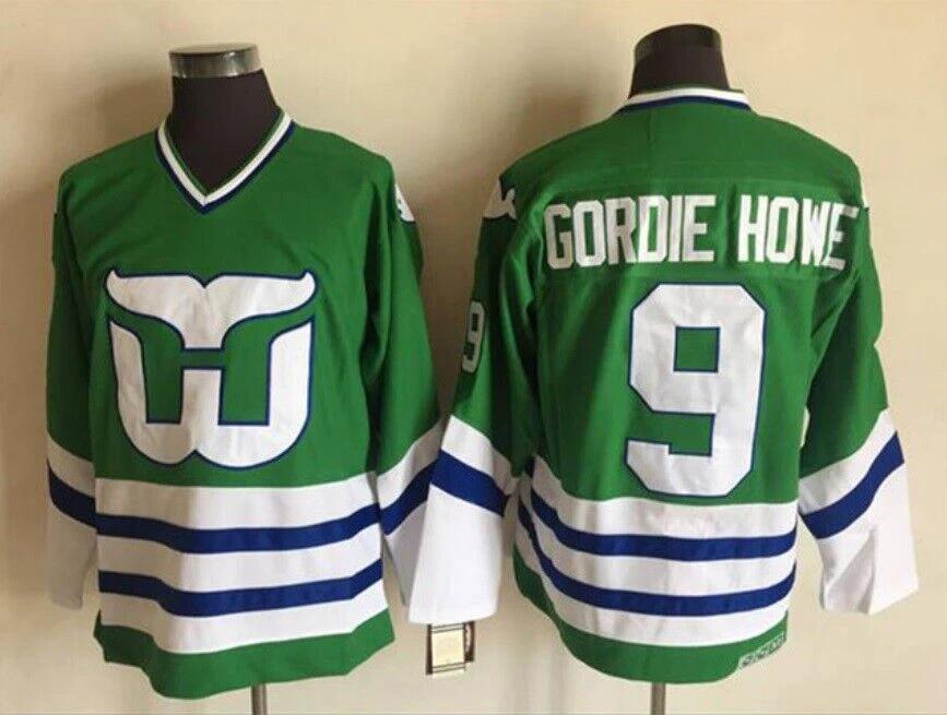 Men's Replica Vintage Gordie Howe Jersey #9 Hartford Whalers Stitched by Hockey David