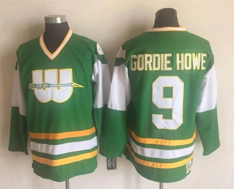 Men's Replica Vintage Gordie Howe Jersey #9 New England Hartford Whalers by Hockey David