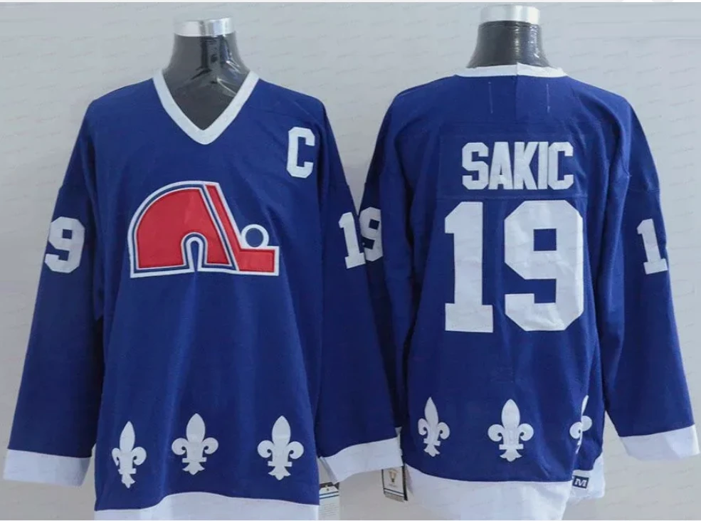 Men's Replica Vintage Joe Sakic Jersey #19 Quebec Nordiques Stitched Dark Blue by Hockey David